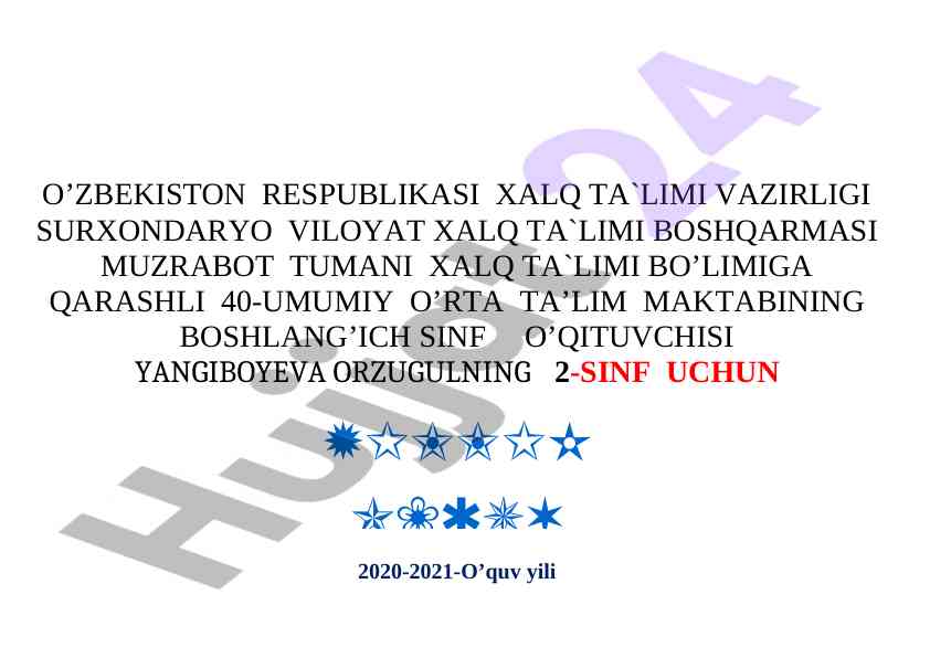 Ona tili fani yillik taqvim mavzuiy ish rejasi