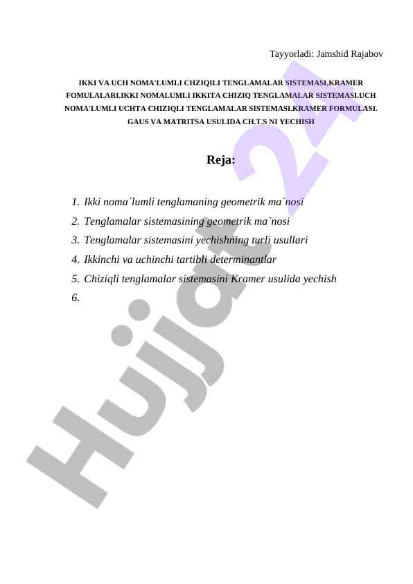 Ikki va uch noma'lumli chiziqli tenglamalar tahlili