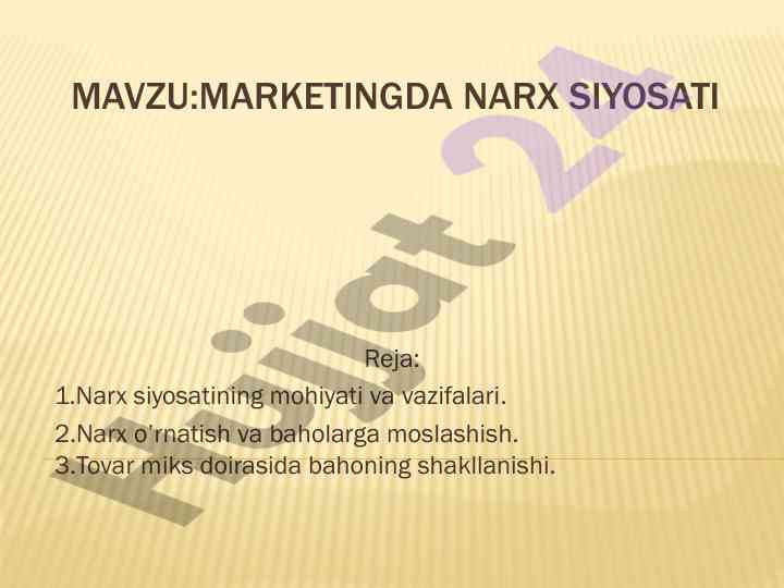 Marketingda narx siyosati tahlili