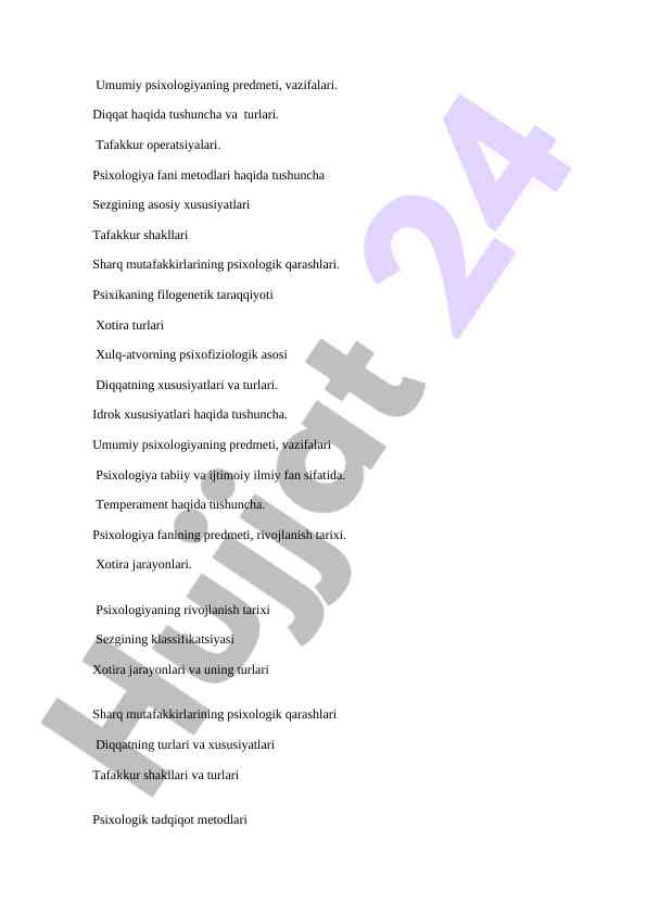 Umumiy psixologiya tushunchalari va vazifalari