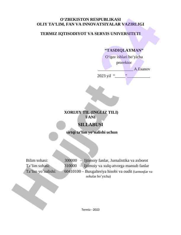 Xorijiy til ingliz tili fani sillabusi