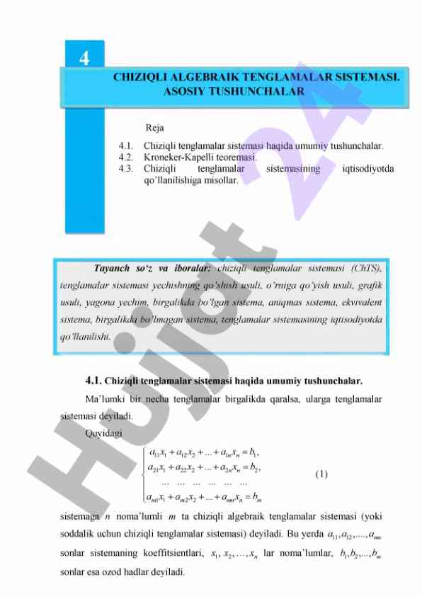 Chiziqli algebraik tenglamalar sistemasi tushunchalari