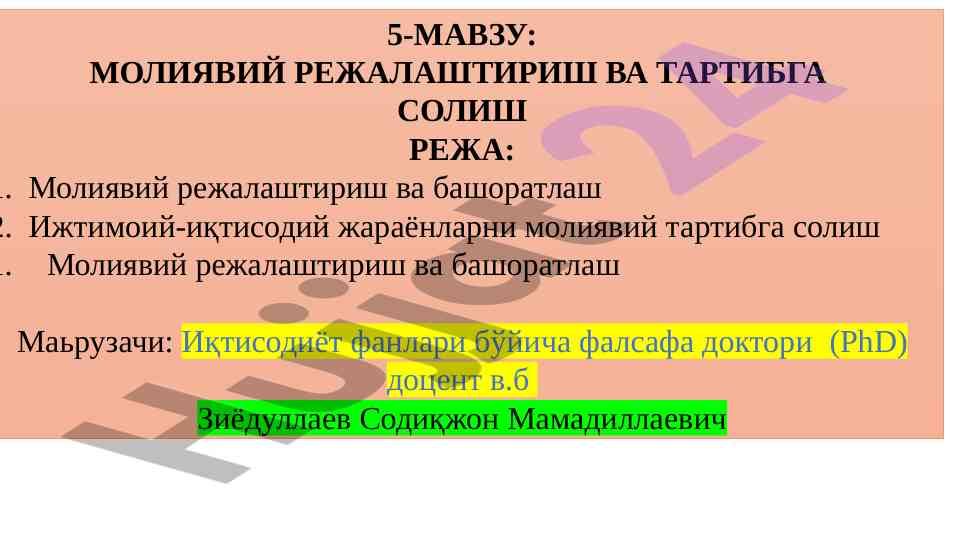 Moliyaviy rejalashtirish va tartibga solish