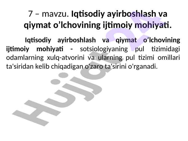 Iqtisodiy ayirboshlash va qiymat o'lchovining muhim muhiyati