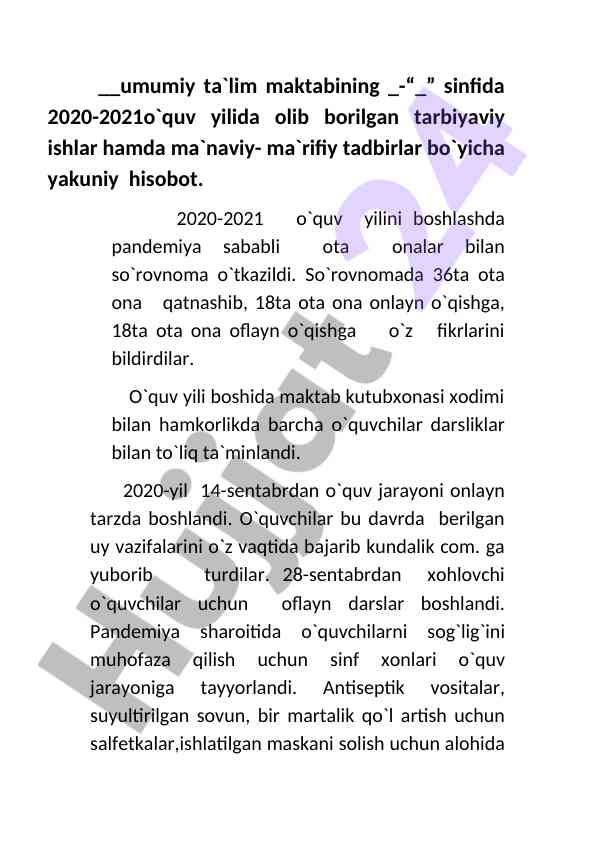 2020-2021 o‘quv yili tarbiyaviy ishlar hisoboti