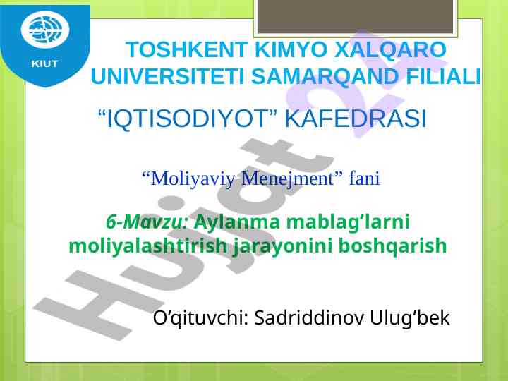 Aylanma mablag’larni moliyalashtirish boshqaruvi