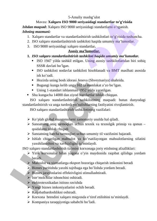 Xalqaro iso 9000 standartlari haqida ma’lumotlar