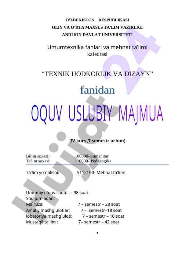 Texnik ijodkorlik va dizayn fani dasturi