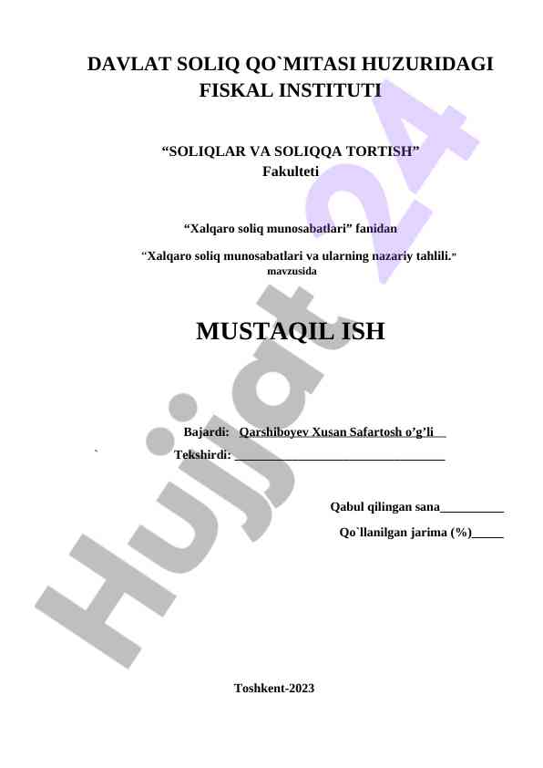 Xalqaro soliq munosabatlari va ularning nazariy tahlili