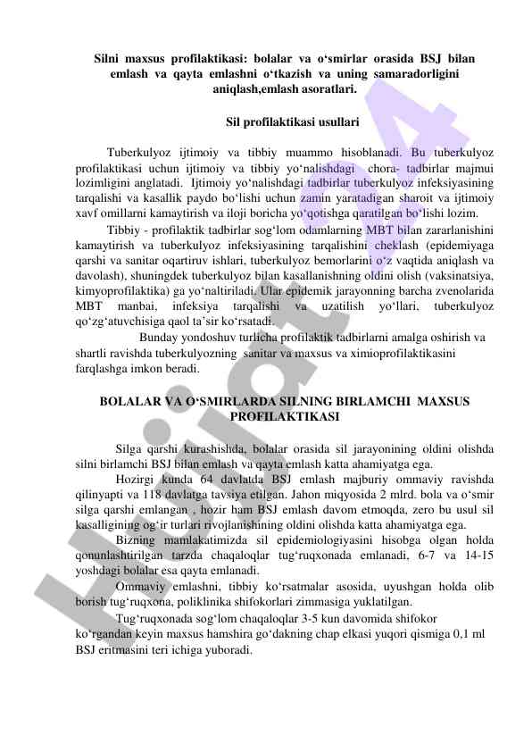 Sil profilaktikasining samaradorligi va chora-tadbirlar