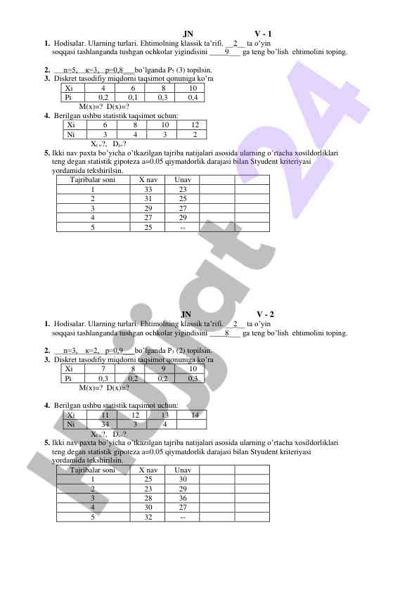 Statistik taqsimot va diskret tasodifiy miqdorlar