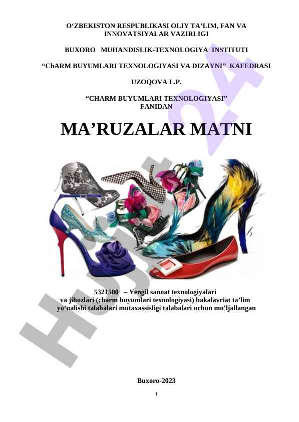 Charm buyumlari texnologiyasi ma'ruzalar matni buxoroda