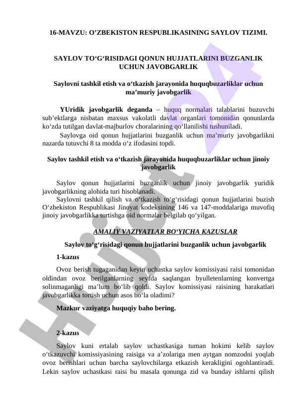 O’zbekiston respublikasining saylov tizimi tahlili