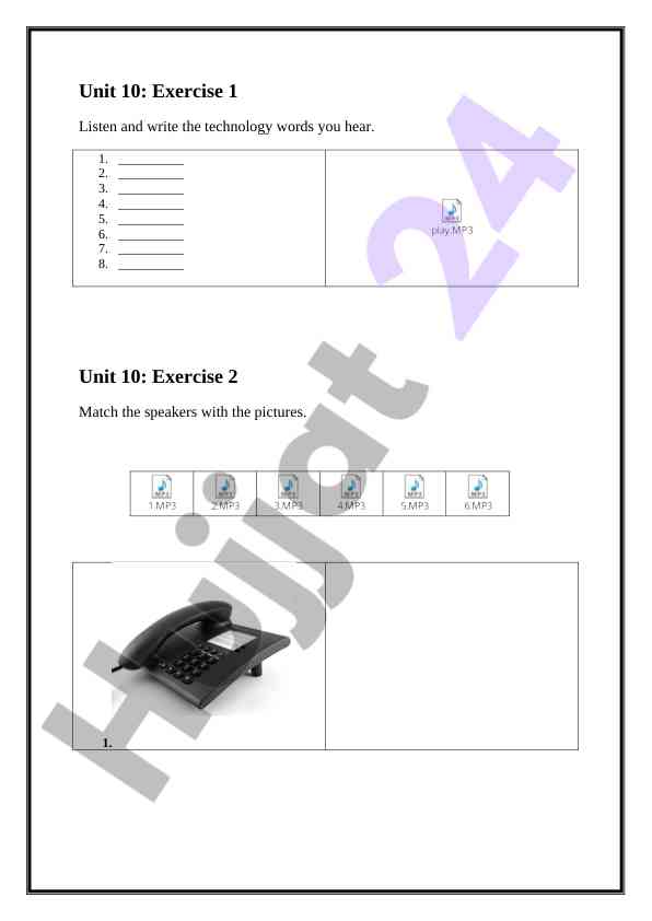 Technology device exercises and listening activities