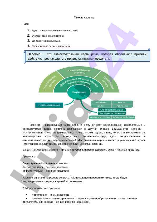 Наречие: определения и примеры использования