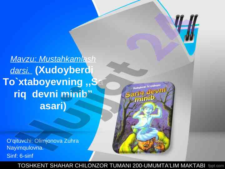 Mustahkamlash darsi: sariq devni minib asari