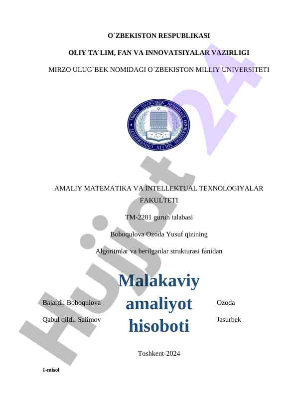 Algoritmlar va berilganlar strukturalari bo‘yicha misol