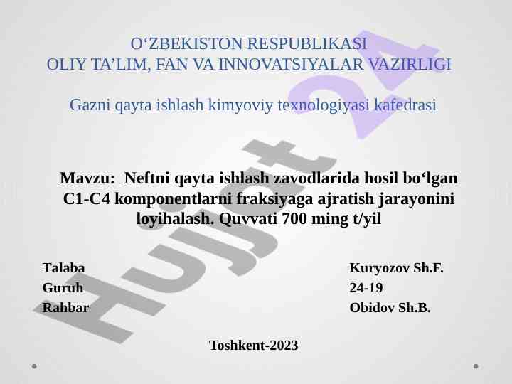 Neftni qayta ishlash zavodlarida c1-c4 fraksiyalari