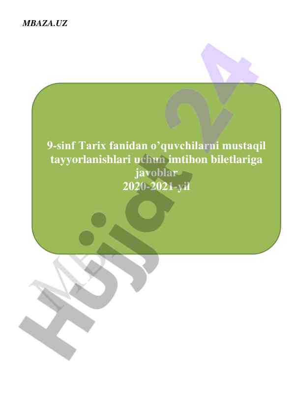 Tarix fanidan 9-sinf imtihon biletlariga javoblar