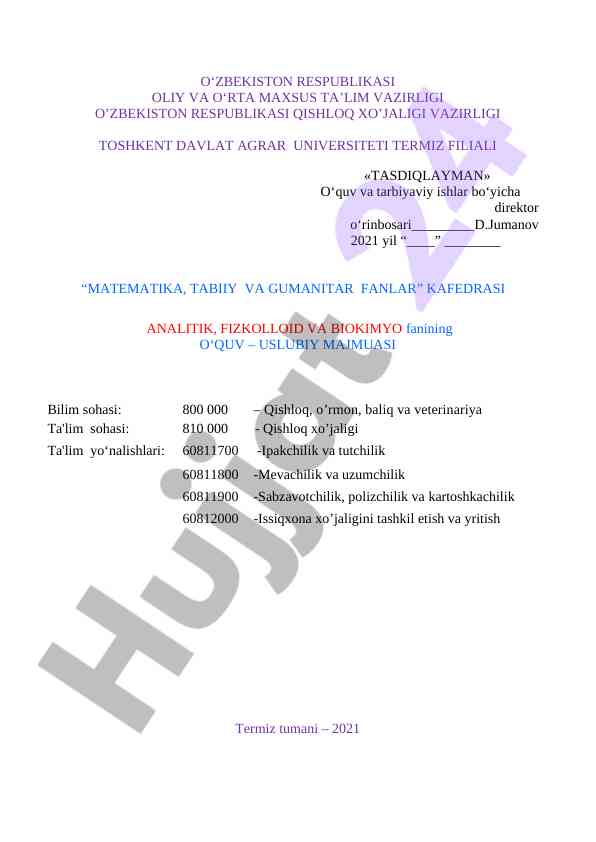 Matematika fanining o‘quv uslubiy majmuasi