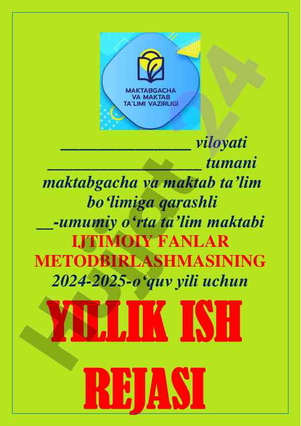 Yillik ish rejasi 2024-2025 o‘quv yili