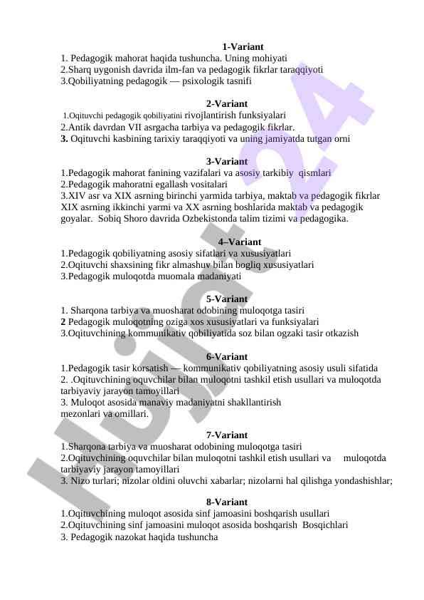 Pedagogik mahorat va uning rivojlanish tarmoqlari