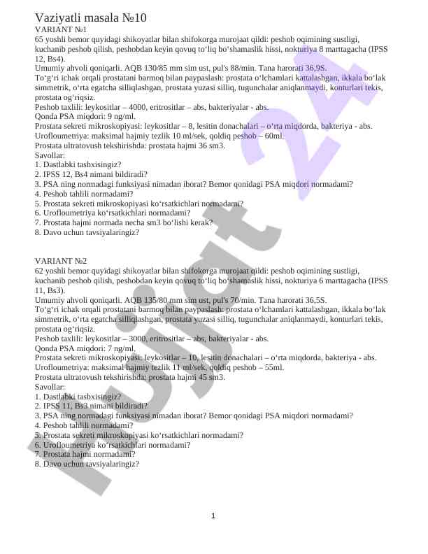 Bemorlarning prostata sog‘lig‘i tahlili