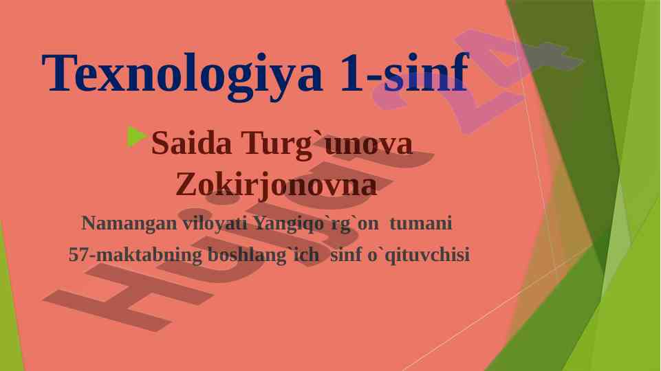 Nazorat isi uchun topshiriqlar va origami san'ati