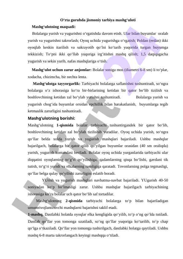 Jismoniy tarbiya mashg‘uloti va bolalarga o‘rgatish
