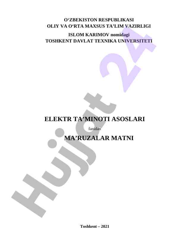 Elektr ta’minoti asoslari ma’ruzalar matni