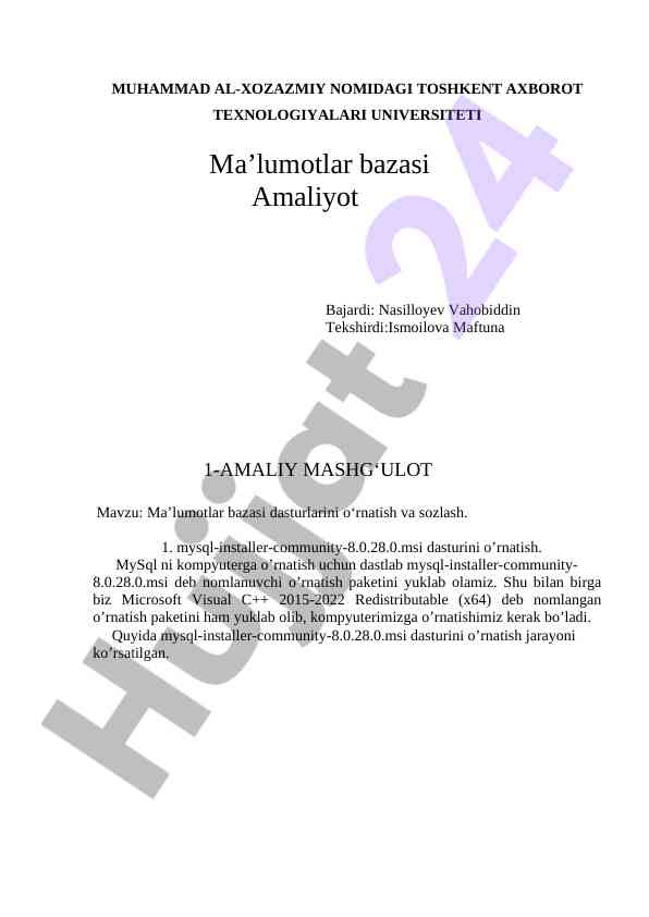 Ma’lumotlar bazasi dasturlarini o‘rnatish jarayoni