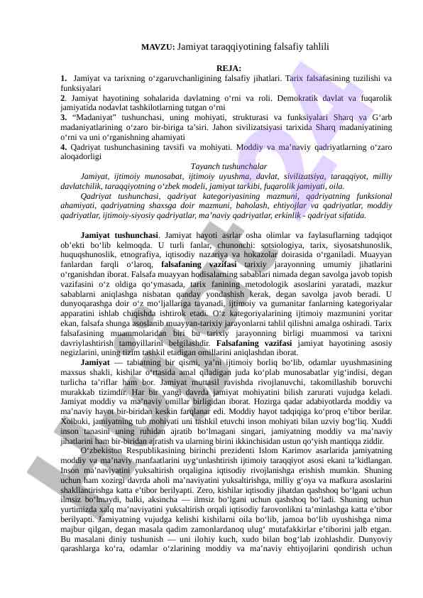 Jamiyat taraqqiyotining falsafiy tahlili