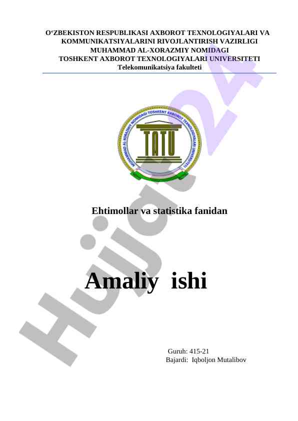 Ehtimollar va statistika fanidan amaliy ishlar