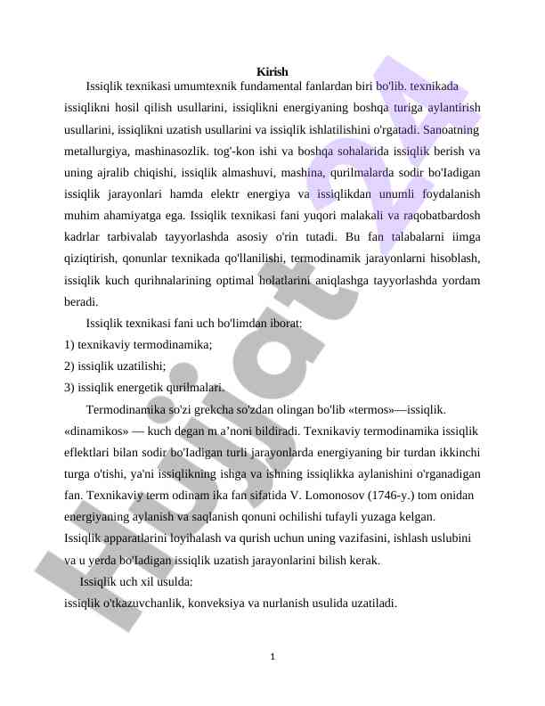 Issiqlik texnikasi asoslari va ilg‘or amaliyot