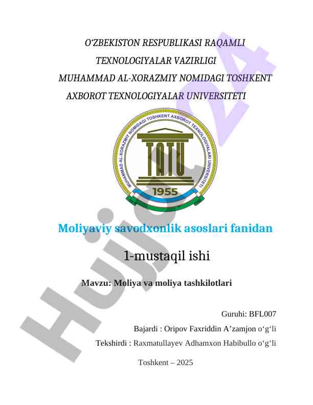 Moliya Va Moliya Tashkilotlari Asoslari