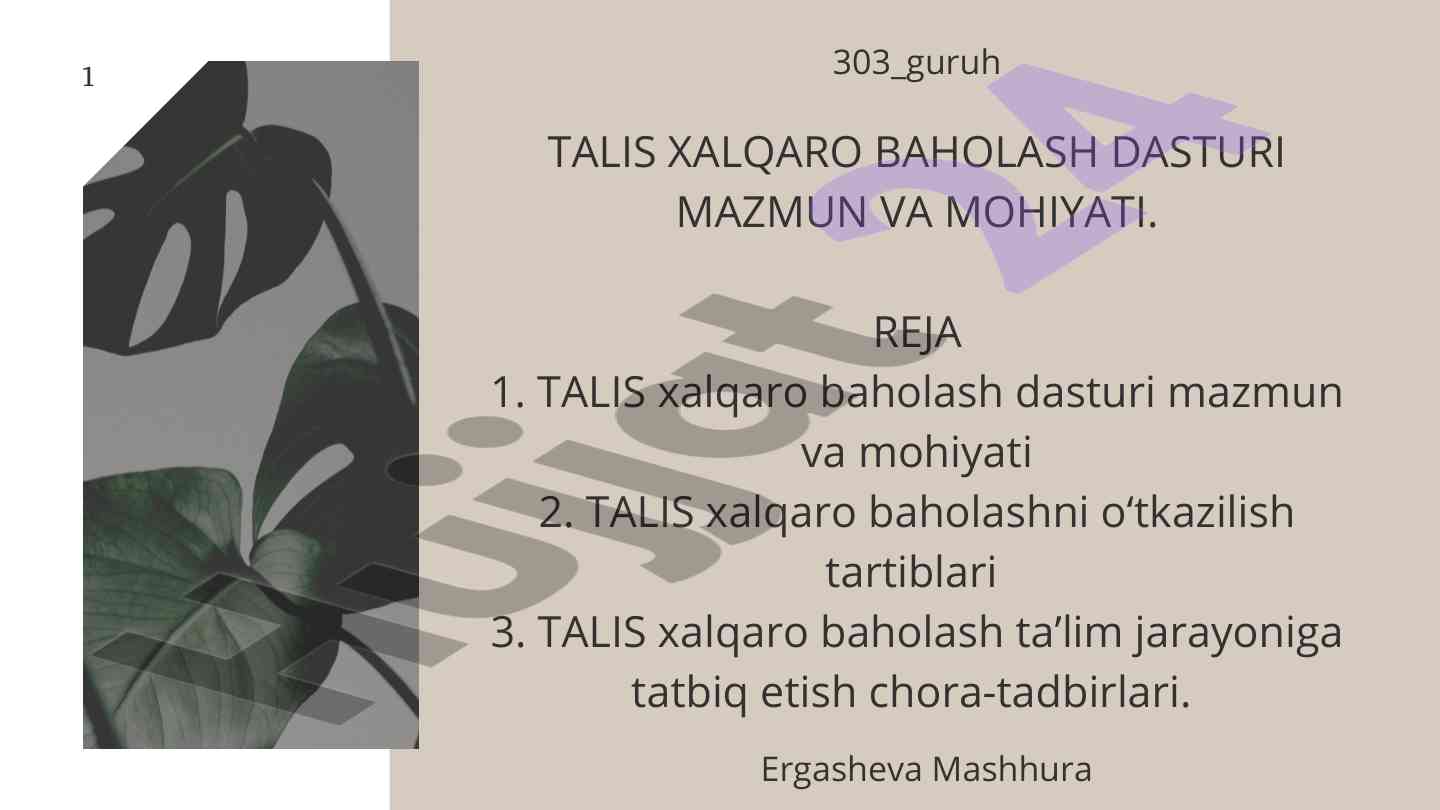Talis xalqaro baholash dasturi mahzun va mohiyati