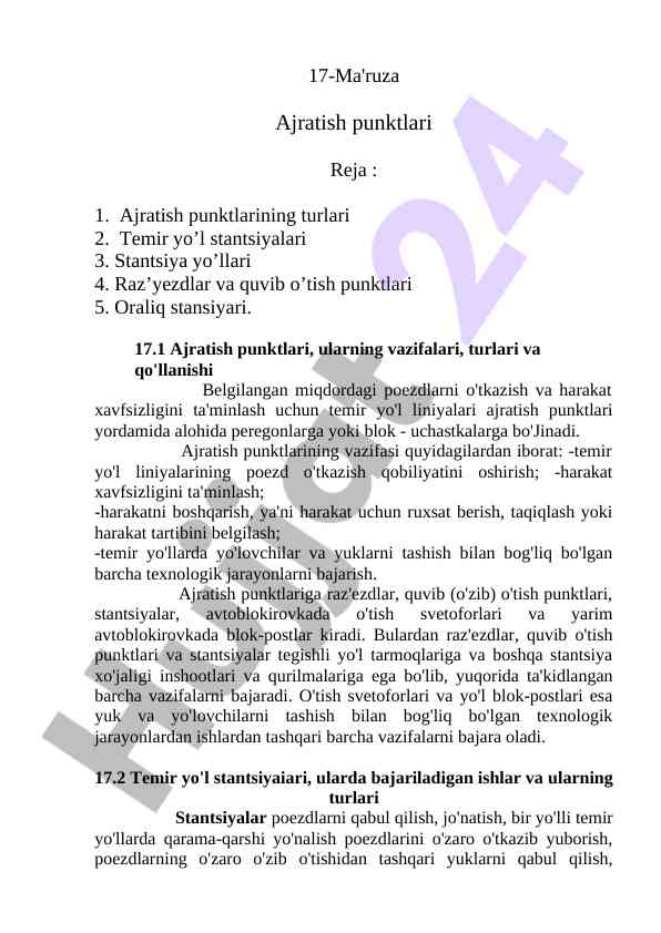 Ajratish punktlari va temir yo'l stantsiyalari