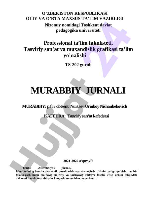 Murabbiylik jurnali - tasviriy san'at taalimi