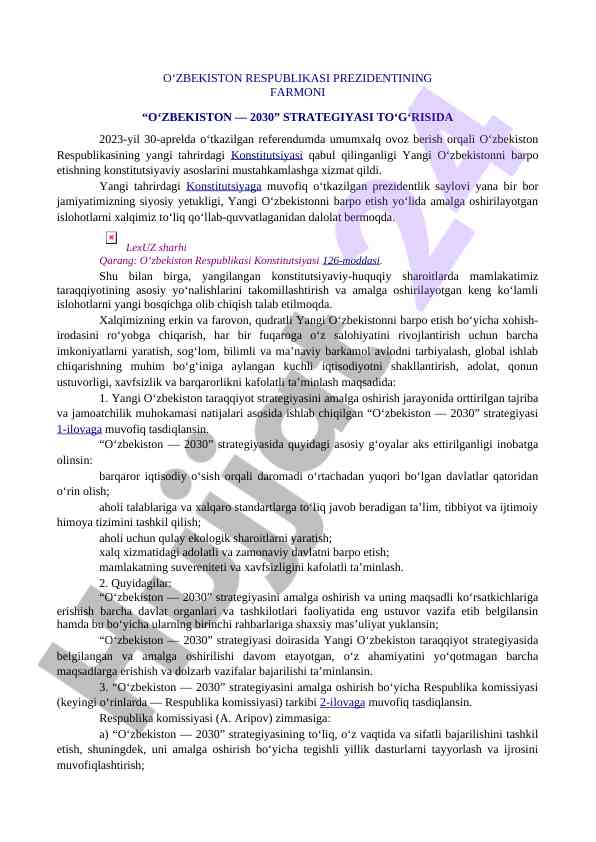 O‘zbekiston respublikasi konstitutsiyasi yangilanishi