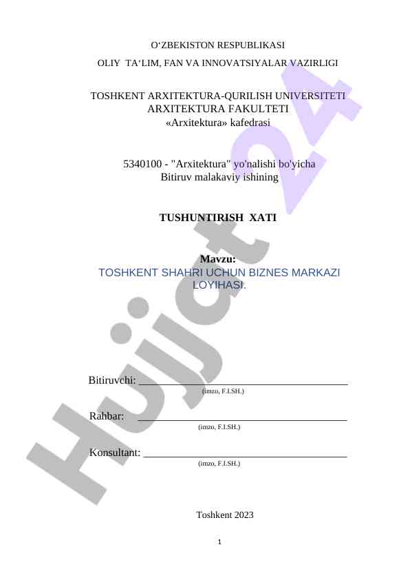 Toshkent shahri uchun biznes markazi loyihasi