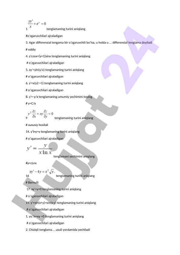 Differensial tenglamalar turini aniqlash