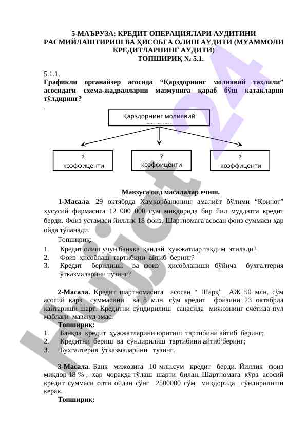 Kredit operatsiyalari auditini rasmlashtirish