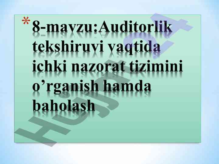 Auditor faoliyati va buxgalterlik hisobi tizimi