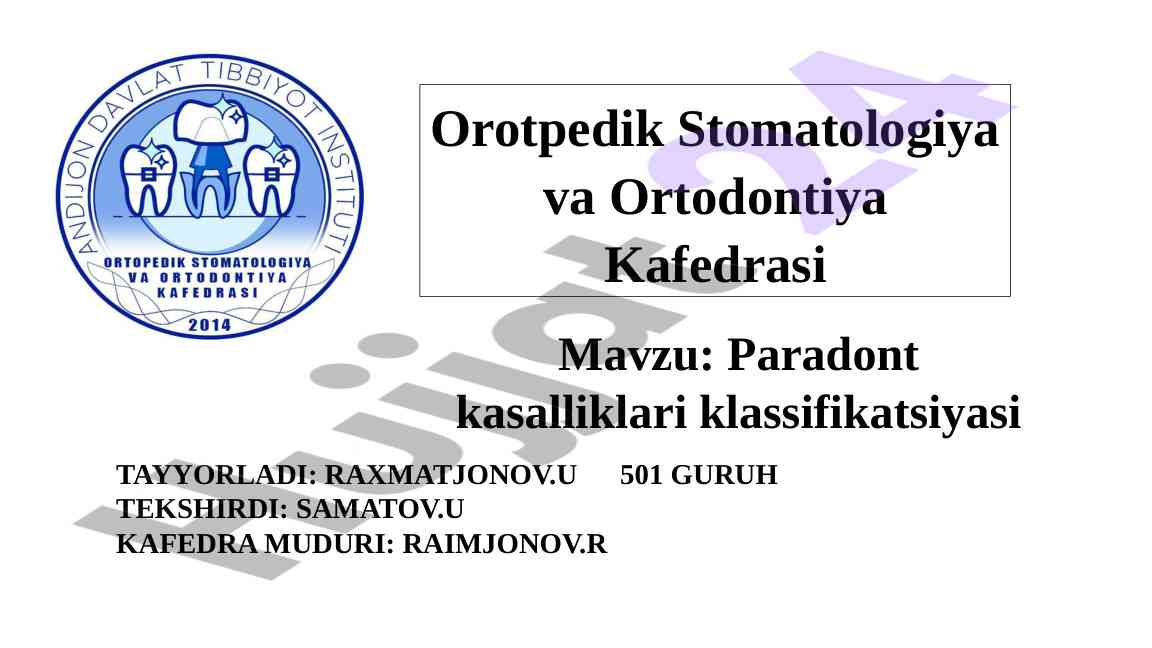Paradont kasalliklari klassifikatsiyasi tahlili