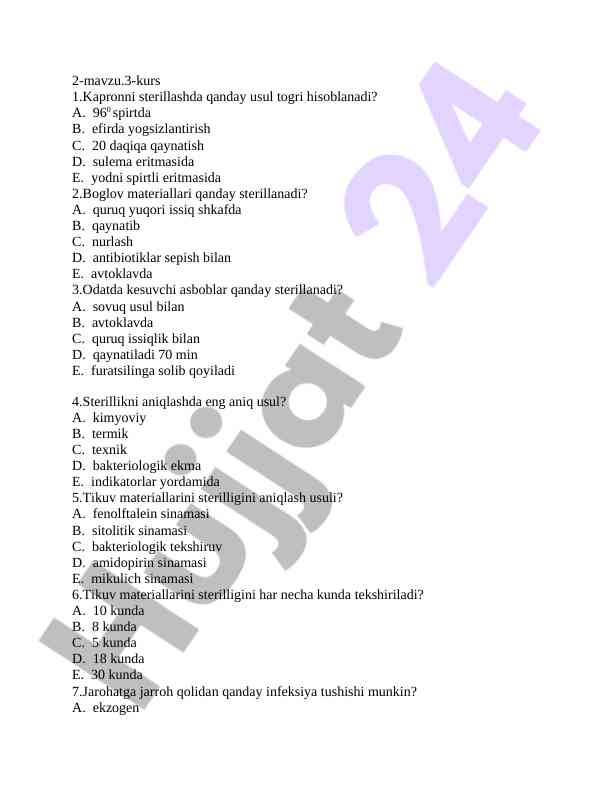 Sterillash usullari va aniqlash metodlari