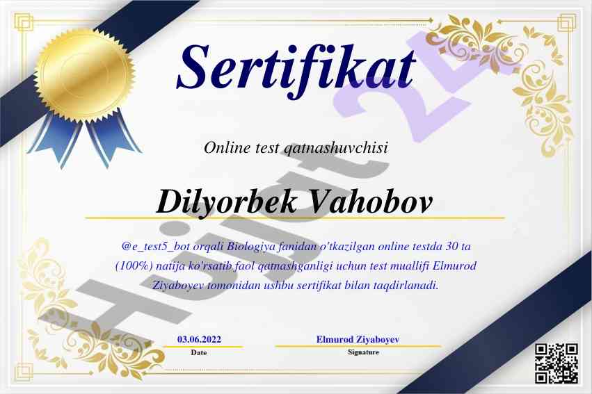 Biologiya fanidan online test natijalari