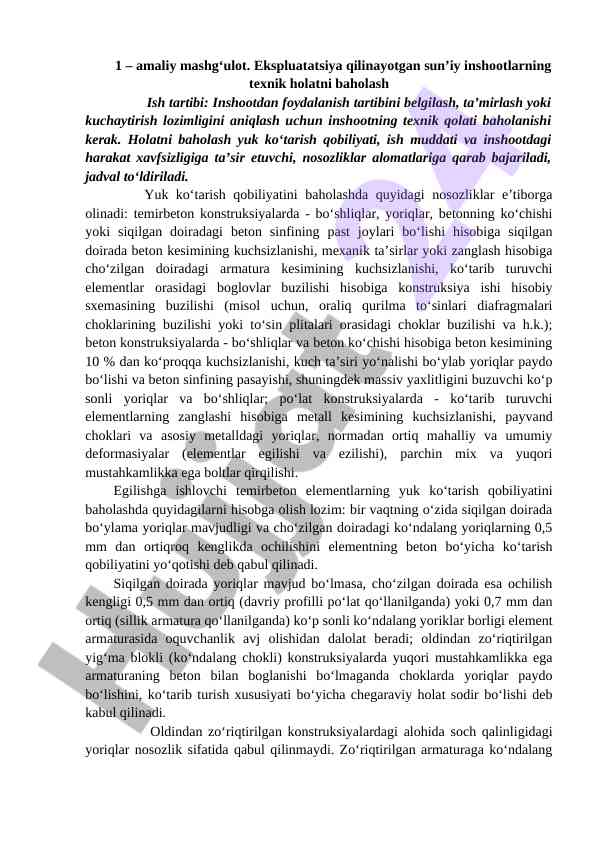 Texnik holat baholash amaliy mashg‘ulotlari