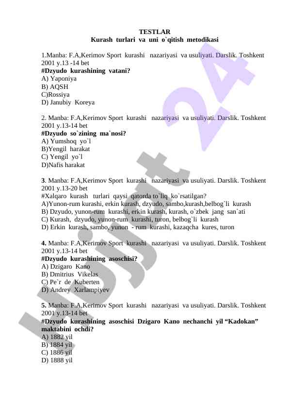 Kurash turlari va uni o'qitish metodikasi