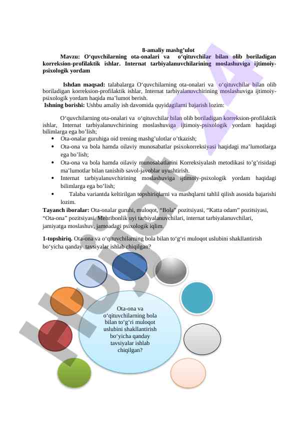 O‘quvchilarning ota-onalari bilan korreksion ishlar