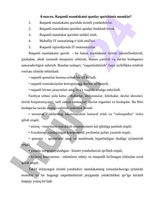 Raqamli mamlakatni qurish yondashuvlari